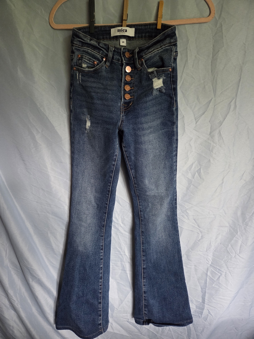 Mica High-Rise Button-Fly Flare Jeans — Dark Blue